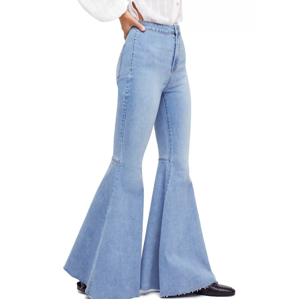 Free People Just Float On Flare Bell Jeans High Rise Boho Hippie OB589583 Sz 26